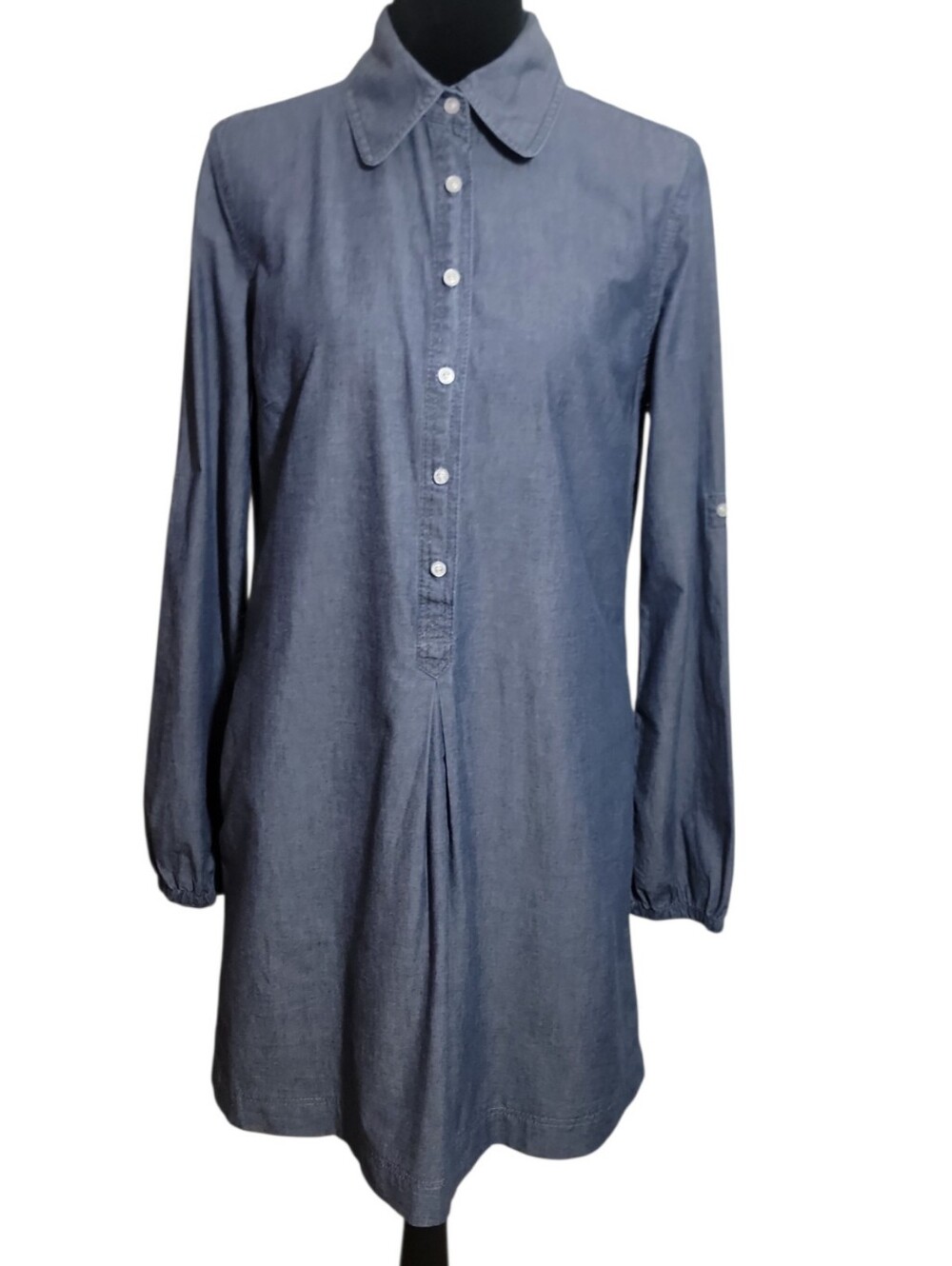 L.O.G.G by H&M blue cotton shirt dress women's size 8 long sleeve half button up
